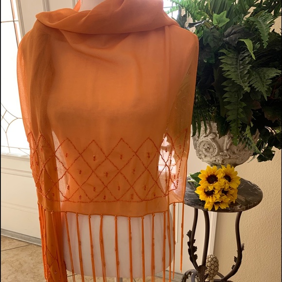 Orange Rectangular Scarf Wrap Pashmina - Picture 2 of 4